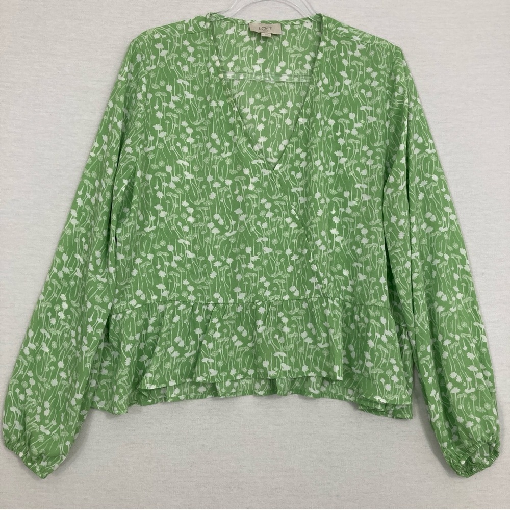 LOFT Green and White Floral Blouse